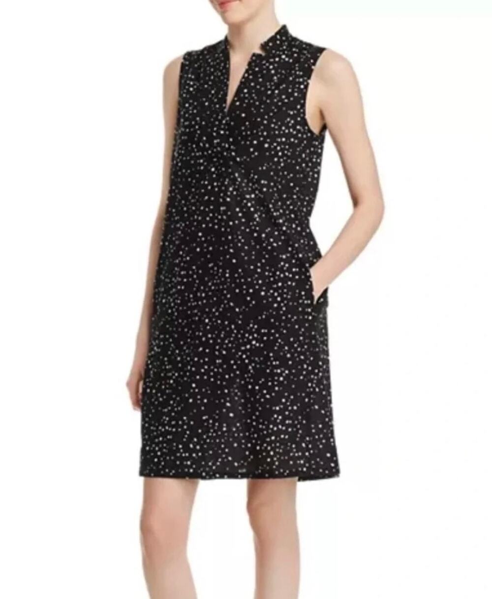 Eileen Fisher Shift Dress Women Small Black White Speckled Dot Cotton Excellent